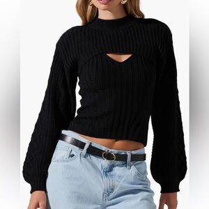 ASTR Black Ribbed Knit Sweater with Cutout size M
